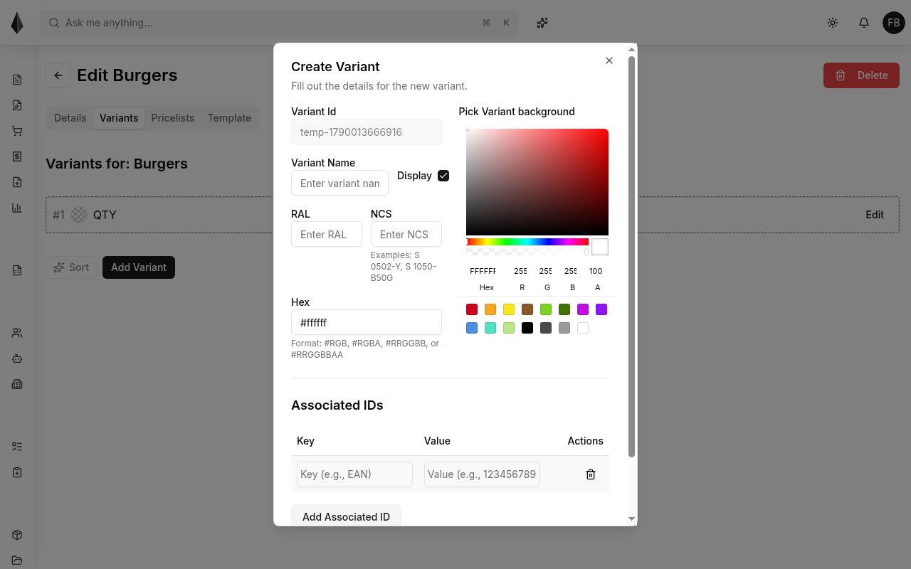 Associated color IDs