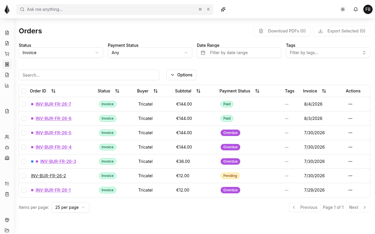 Invoices filter