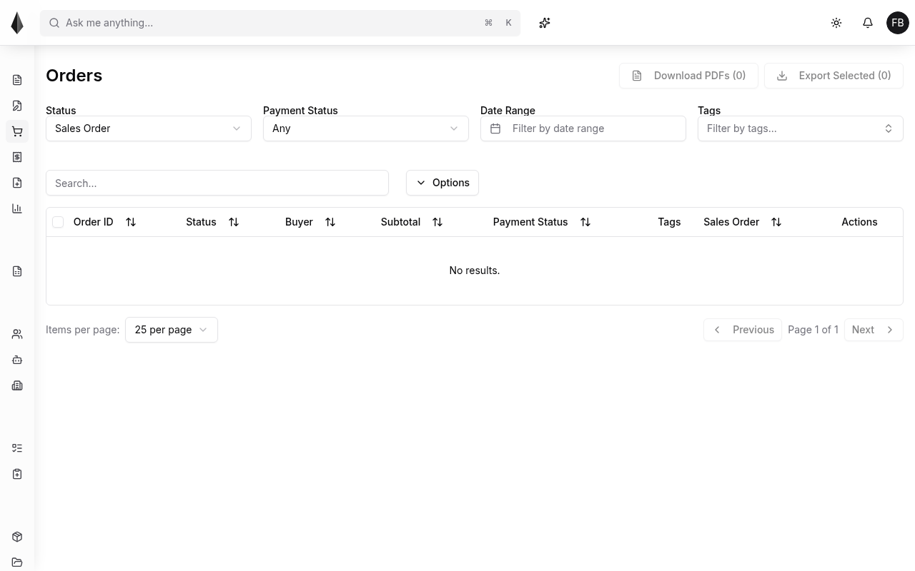 Sales orders filter