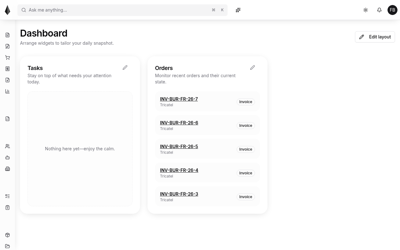 Rune home dashboard after sign-in